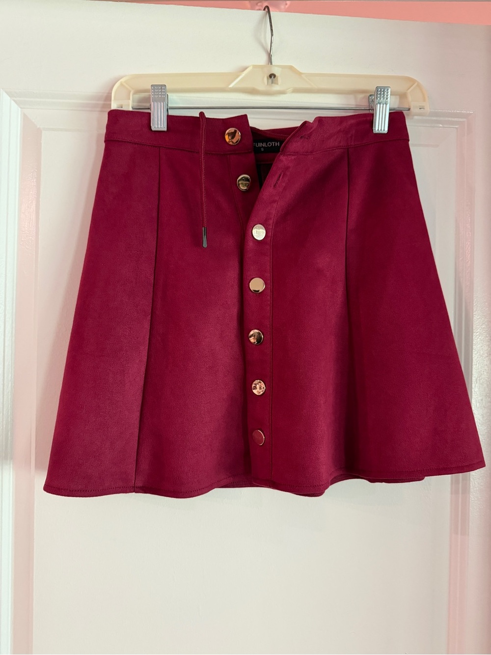 Faux-Suede Button-Front Skirt - Burgundy